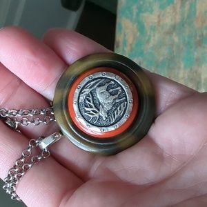 WHIMSY HOUSE I NWT Upcycled Silver Vintage Button Nature Elk Pendant Necklace